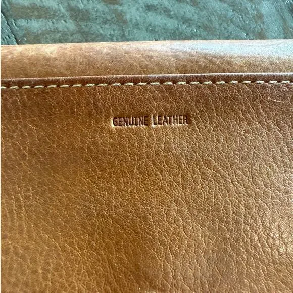 Vtg Fossil Genuine Leather Clutch Wallet Brown Camel Purse Pocketbook Check - Picture 4 of 5